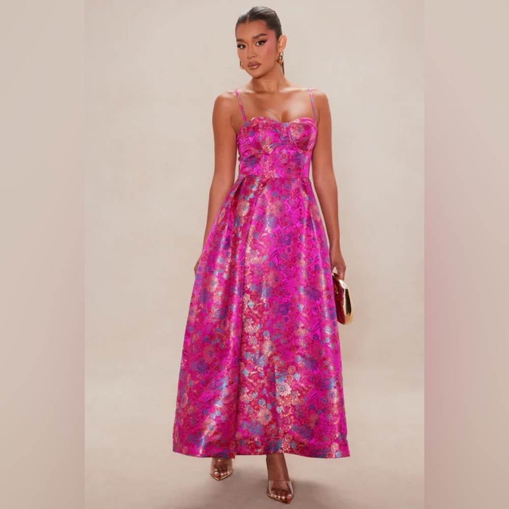 Fashion Nova Women’s Medium Elegant Pink (Fuchsia) Floral Midi Dress